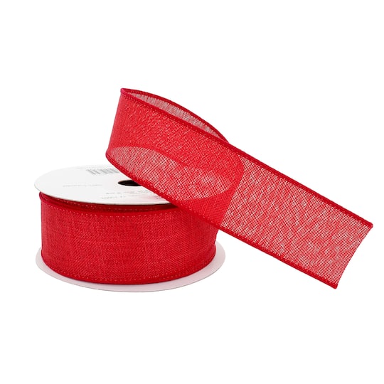1.5" x 30ft. Red Wired Faux Linen Ribbon by Celebrate It™ Specialty